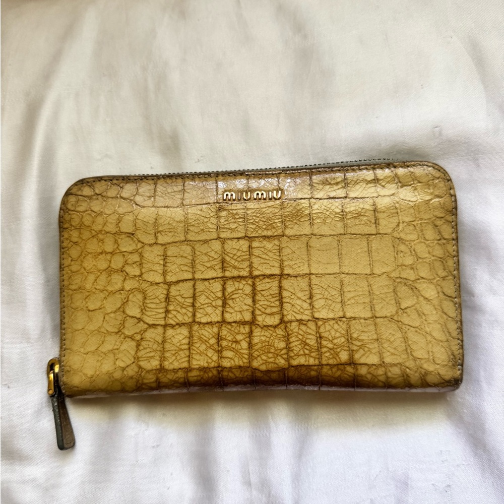 Miu Miu Khaki Beige Crocodile Embossed Long Zip Wallet (relist)